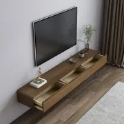 Mid Century Floating Wood TV Stand in Walnut with 3 Drawers