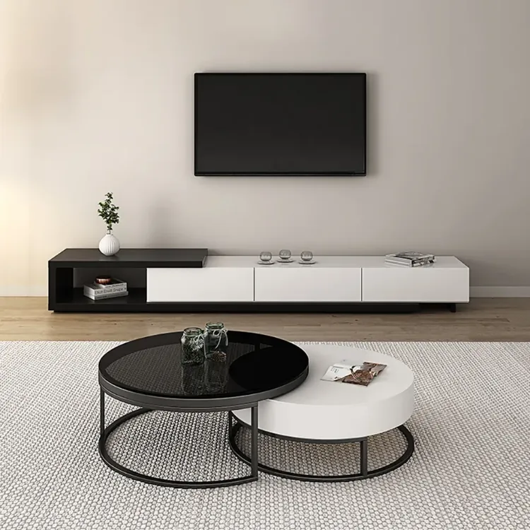 Quoint Modern TV Stand Retracted & Extendable 3-Drawer Media Console for TV