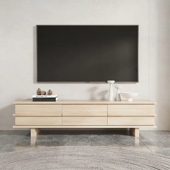 Rectangle Wood TV Stand in Nature Media Console with 3 Drawers