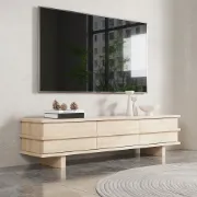 Rectangle Wood TV Stand in Nature Media Console with 3 Drawers