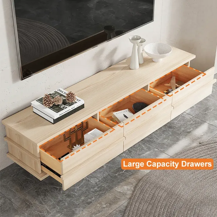 Rectangle Wood TV Stand in Nature Media Console with 3 Drawers
