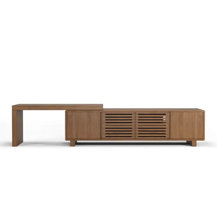 Japandi 63 to 83 Walnut Retracted & Extendable TV Stand with 4 Shelves Up to 85
