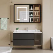 Black LED Lighted Bathroom Medicine Cabinet Vanity Mirror with Storage & Glass Door