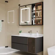 Black LED Lighted Bathroom Medicine Cabinet Vanity Mirror with Storage & Glass Door