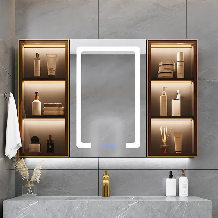 Black Wall-mounted LED Lighted Bathroom Medicine Cabinet Vanity Mirror with Storage