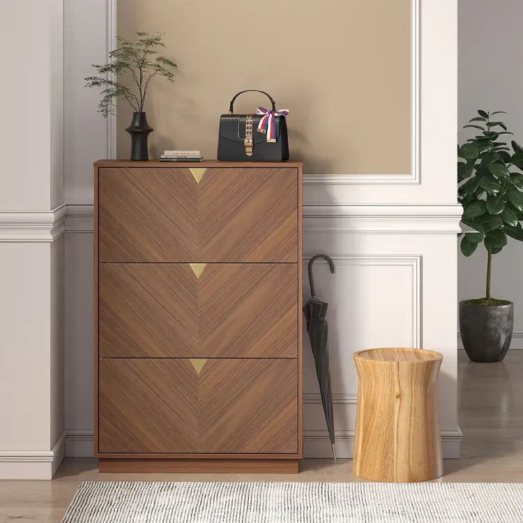 Capet Walnut Narrow Shoe Storage Cabinet with Flip Down Large Capacity up to 20 Pairs