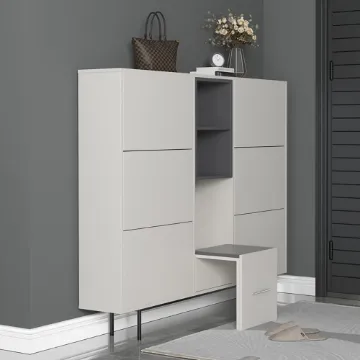Nordic Light Gray Shoe Cabinet Rectangle with Turnover Doors in Large Nordic Light Gray Shoe Cabinet Rectangle with Turnover Doors in Large