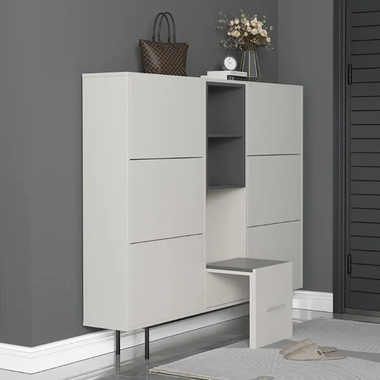 Nordic Light Gray Shoe Cabinet Rectangle with Turnover Doors in Large
