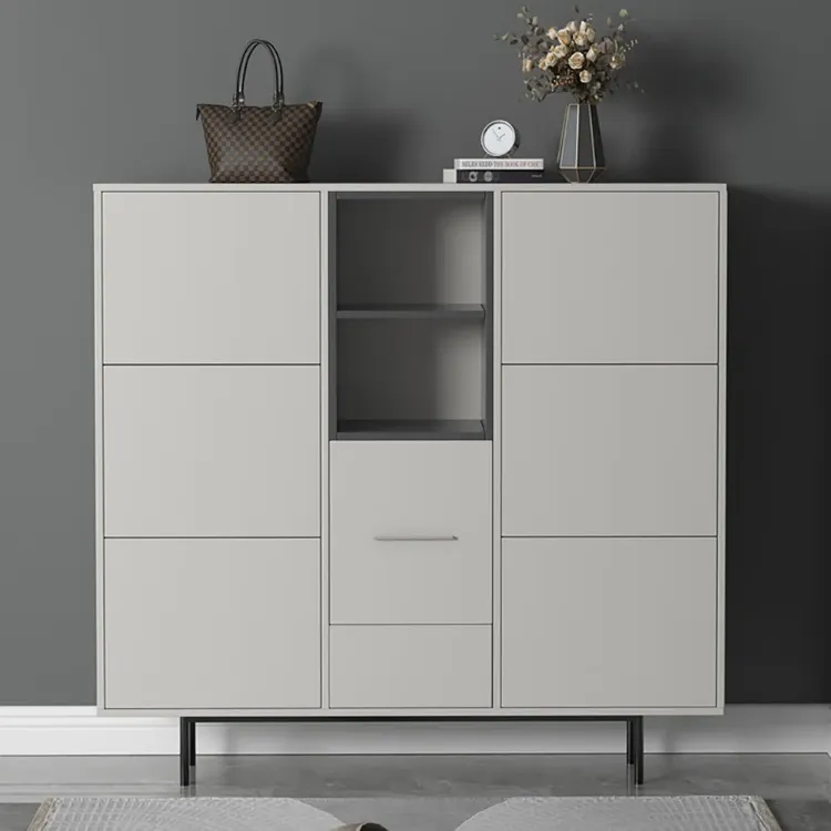 Nordic Light Gray Shoe Cabinet Rectangle with Turnover Doors in Large