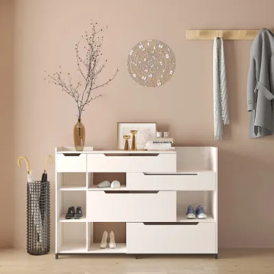 Nordic Gray Shoe Cabinet 4-Door Slim Shoe Organizer Adjustable Shelves in  Large