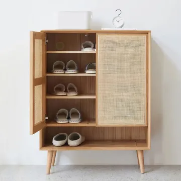 Villey Japandi Natural Shoe Storage Cabinet Rattan 2 Doors & 4 Shelves Entryway Villey Japandi Natural Shoe Storage Cabinet Rattan 2 Doors & 4 Shelves Entryway