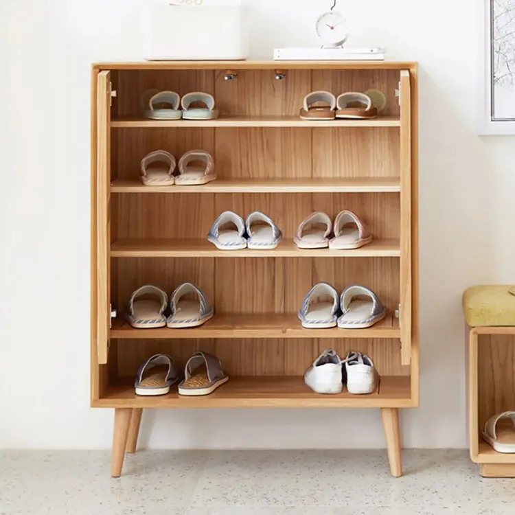 Villey Japandi Natural Shoe Storage Cabinet Rattan 2 Doors & 4 Shelves Entryway