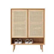 Villey Japandi Natural Shoe Storage Cabinet Rattan 2 Doors & 4 Shelves Entryway