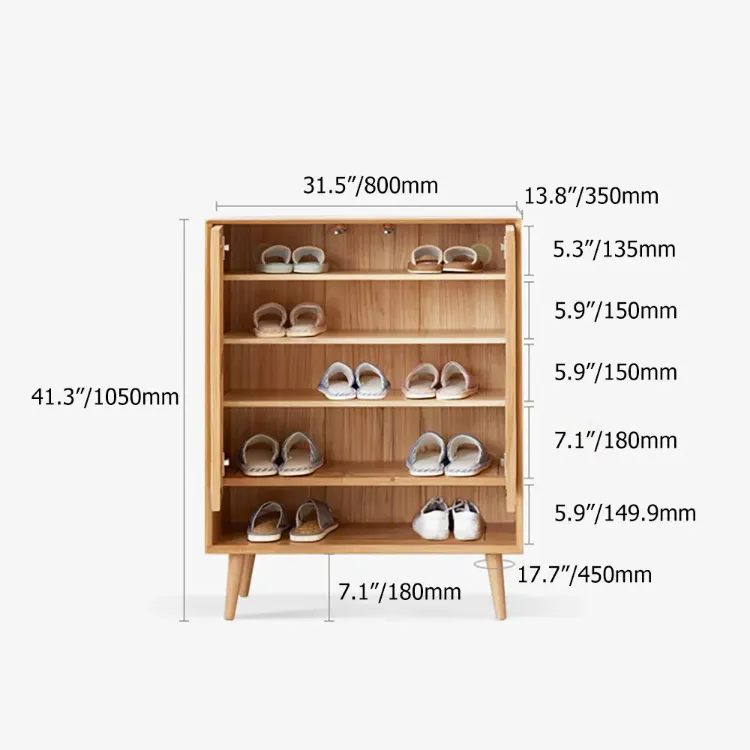 Villey Japandi Natural Shoe Storage Cabinet Rattan 2 Doors & 4 Shelves Entryway