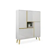 White Modern Shoe Storage Cabinet 17-Pair 2 Doors with Shelves & Pull-Down Drawers