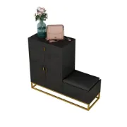 Modern Black Upholstered Shoe with Rack Flip Top Stool