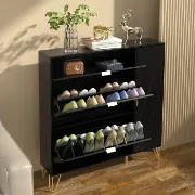 Black Aadhyareddy 16 Pairs Manufactured Wood Shoe Storage Cabinet