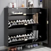 Black Aadhyareddy 16 Pairs Manufactured Wood Shoe Storage Cabinet