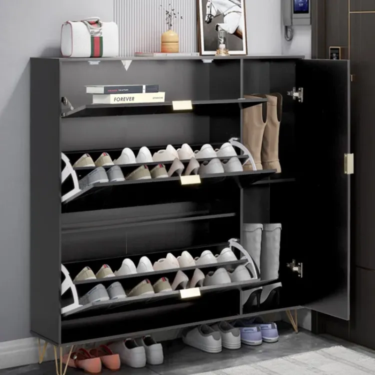 Black Aadhyareddy 16 Pairs Manufactured Wood Shoe Storage Cabinet