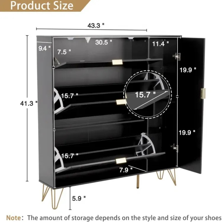 Black Aadhyareddy 16 Pairs Manufactured Wood Shoe Storage Cabinet