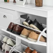 White 16 Pairs Manufactured Wood Shoe Storage Cabinet