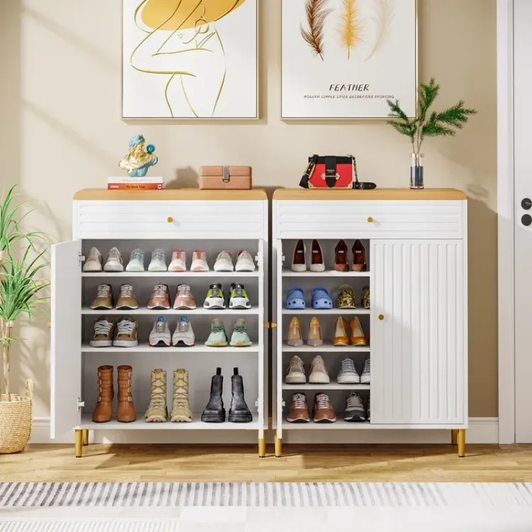 20 Pairs WhiteBrown Shoe Storage Cabinet