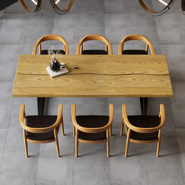 صورة سيبار طاولة طعام سطح خشبي مع أرجل معدنية 