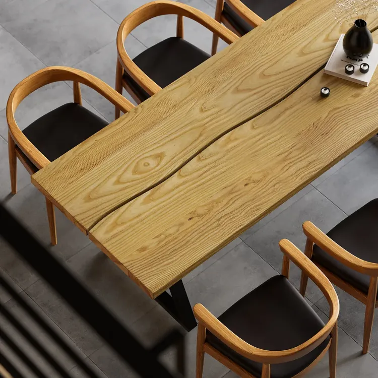 صورة سيبار طاولة طعام سطح خشبي مع أرجل معدنية 