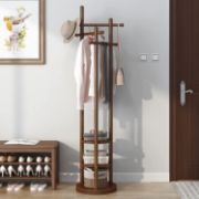 Picture of Antique Wooden Rotary Coat Rack Stand with 3 Shelves