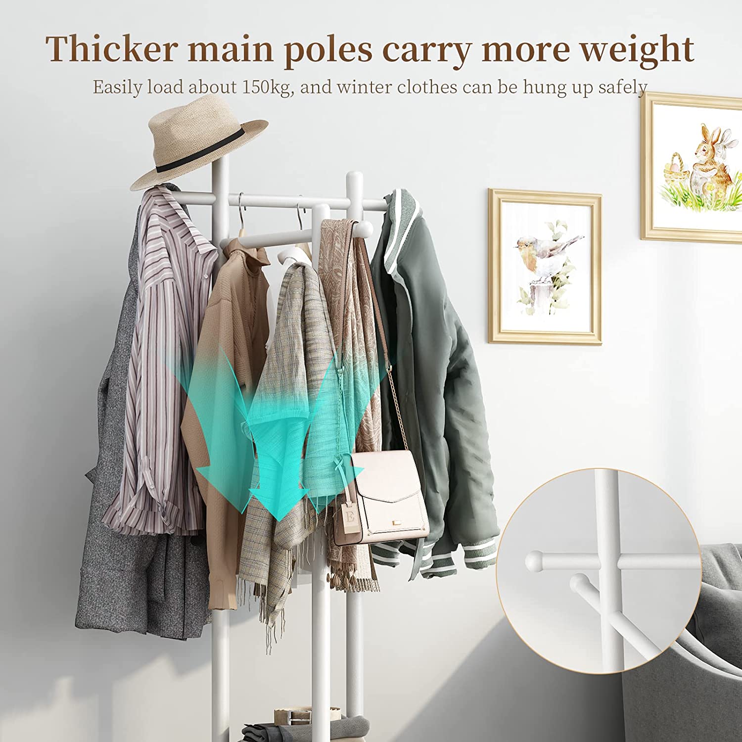 Antique Wooden Rotary Coat Rack Stand with 3 Shelves revvvd