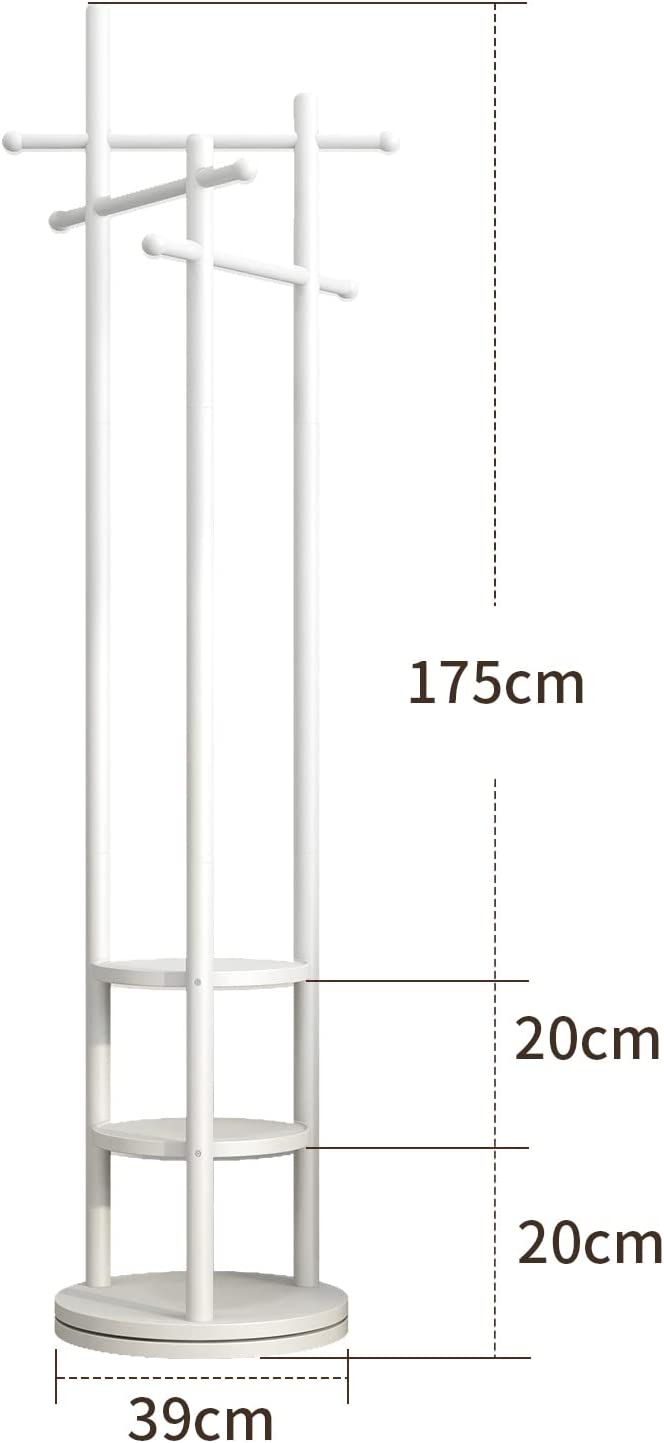 Antique Wooden Rotary Coat Rack Stand with 3 Shelves revvvd