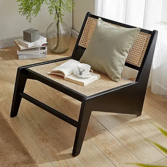 Picture of Japandi Black Rattan and Wood Lounge Chair
