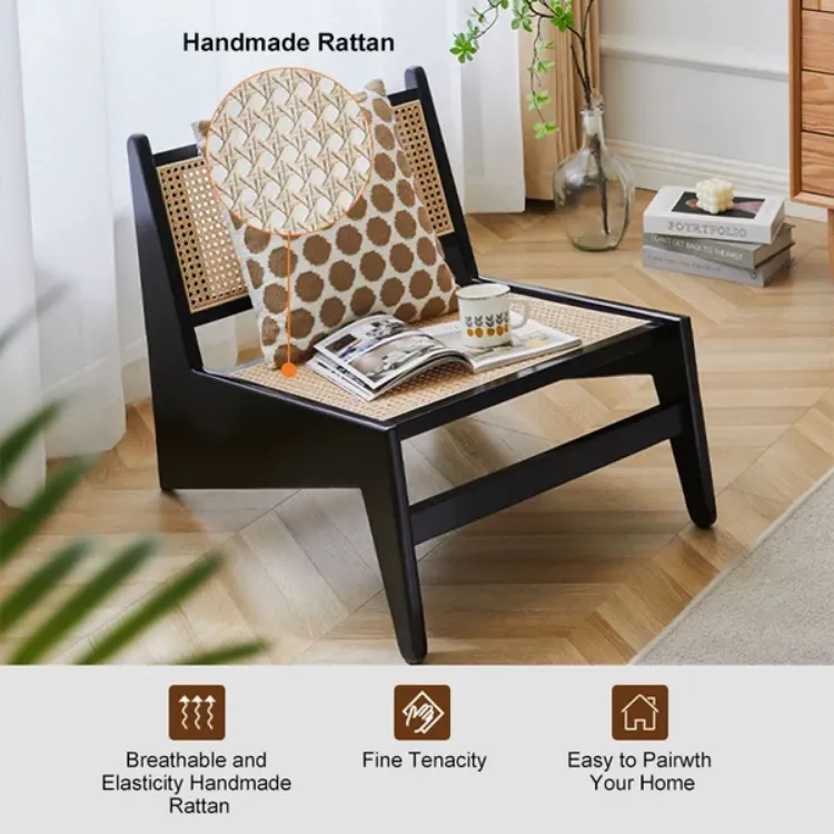 Picture of Japandi Black Rattan and Wood Lounge Chair 