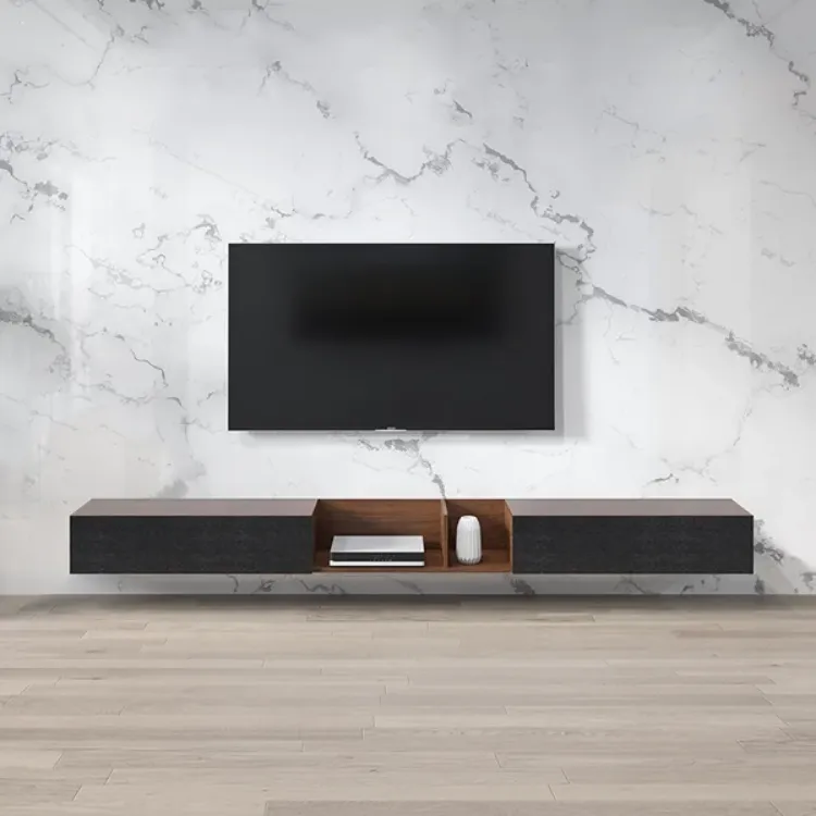 floating tv stand in black and walnut 