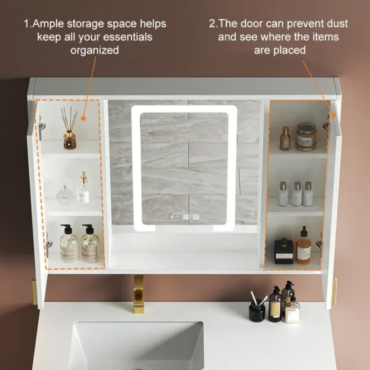 Picture of Helen lighted bathroom mirror with moving back storage 