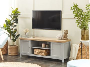 Show details for Sleek grey TV table Picture of Sleek grey TV table
