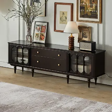 Show details for Glim Natural Wood TV Unit – Glass Top with Drawers & Shelves Picture of Glim Natural Wood TV Unit – Glass Top with Drawers & Shelves