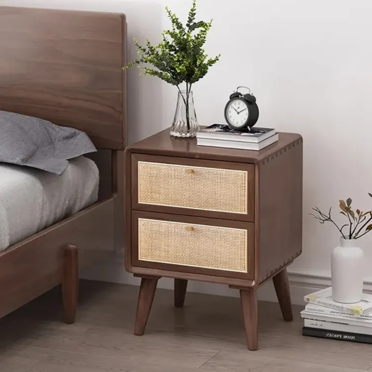 Picture of Katilo Nightstand Rattan and natural wood - 2 drawers 