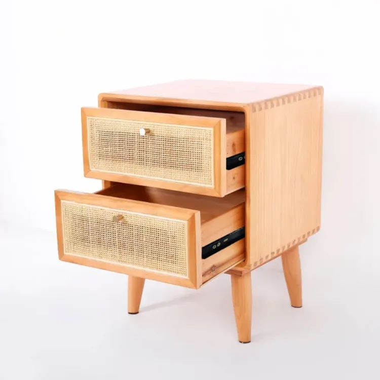 Picture of Katilo Nightstand Rattan and natural wood - 2 drawers 