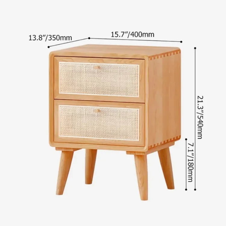 Picture of Katilo Nightstand Rattan and natural wood - 2 drawers 