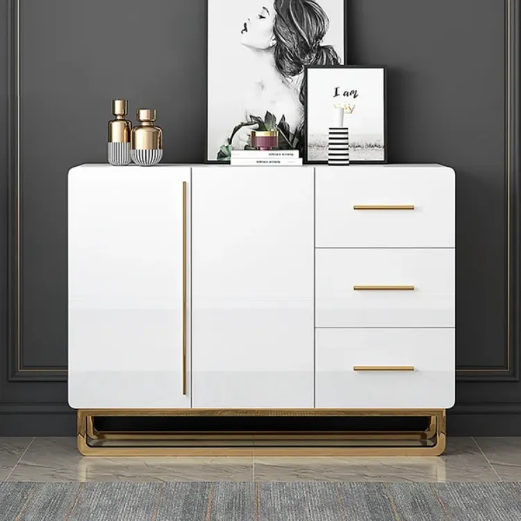 Picture of Crambella White Sideboard Natural wood with drawers and shelves 