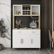 صورة White & Gold Freestanding Cabinet & Pantry Organization with Wine Glass Holder