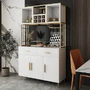 صورة White & Gold Freestanding Cabinet & Pantry Organization with Wine Glass Holder