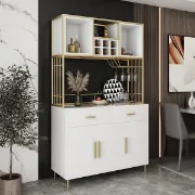 صورة White & Gold Freestanding Cabinet & Pantry Organization with Wine Glass Holder