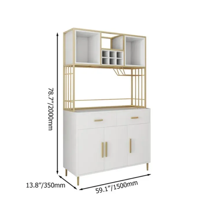 صورة White & Gold Freestanding Cabinet & Pantry Organization with Wine Glass Holder