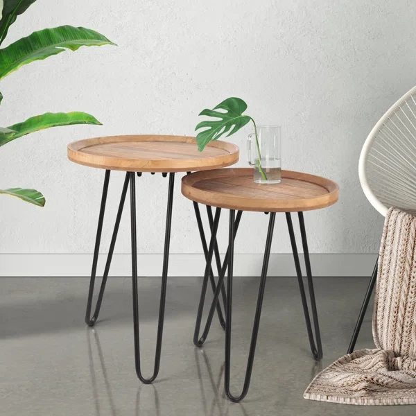 صورة طاولة جانبية حديثة خشب طبيعي هارڤ  - قطعيتن