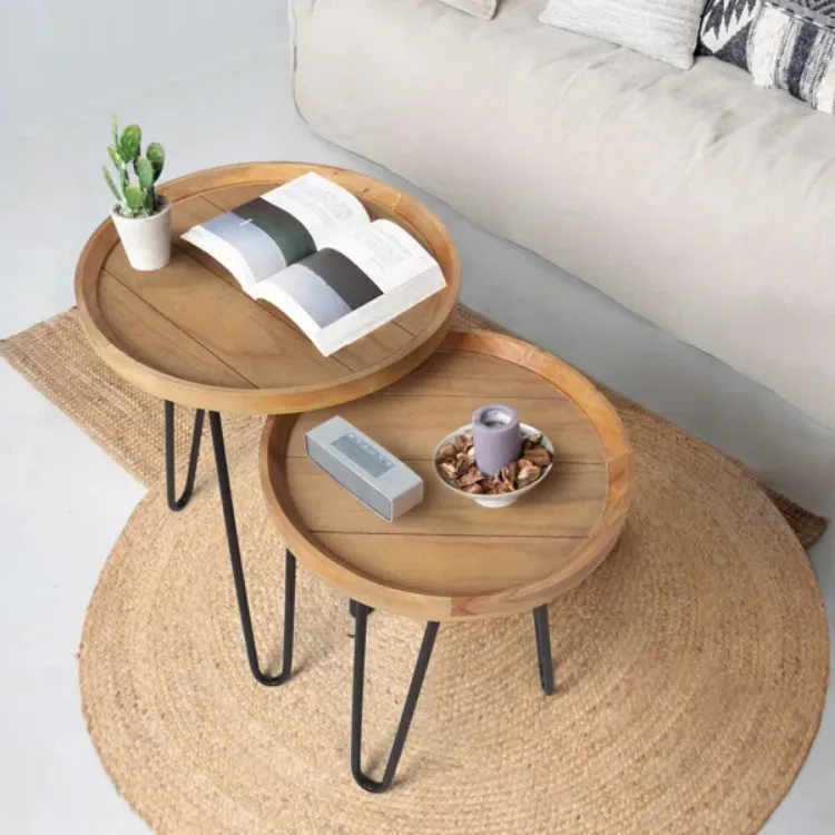 صورة طاولة جانبية حديثة خشب طبيعي هارڤ  - قطعيتن 