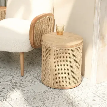 Show details for Hacki Natural Wood and Rattan Side table Picture of Hacki Natural Wood and Rattan Side table