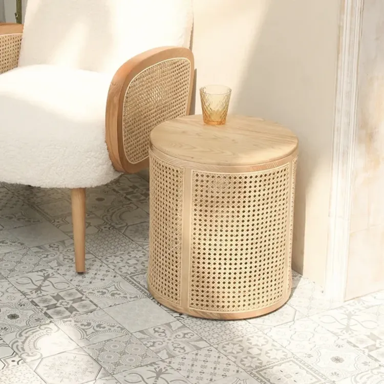 Picture of Hacki Natural Wood and Rattan Side table