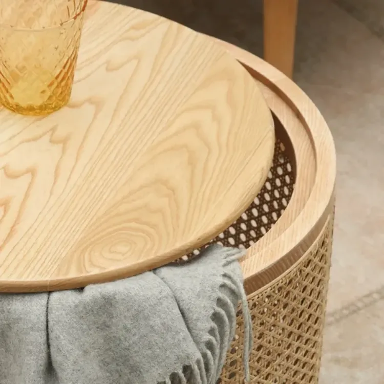 Picture of Hacki Natural Wood and Rattan Side table